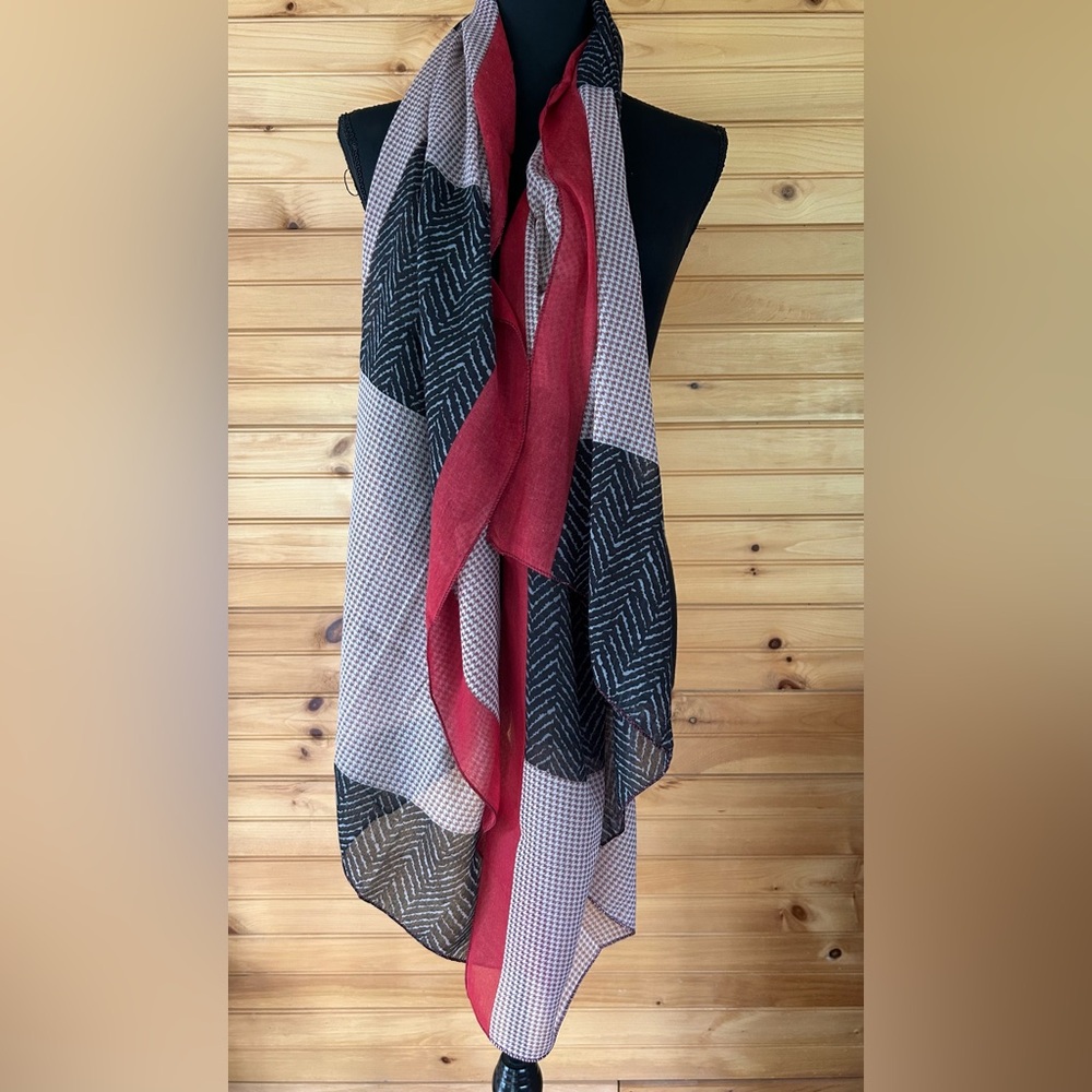 Black and Red Sheer Fashion Scarf